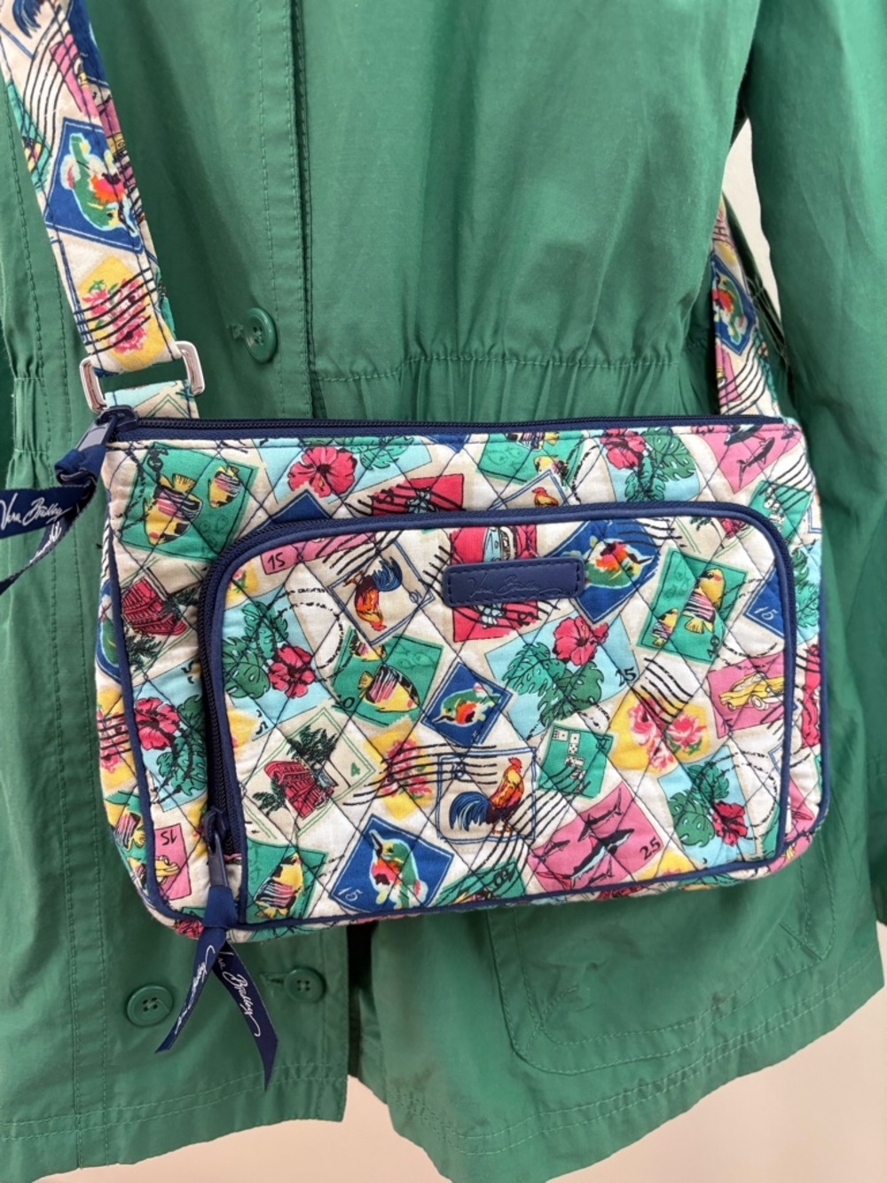 Vera Bradley Postage Stamp Print Quilted Crossbody Travel Bag - Picture 3 of 13